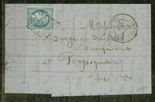 FRANCE Nº 46  Obl. S/ Lettre Entiere Bleu Terne - 1870 Bordeaux Printing