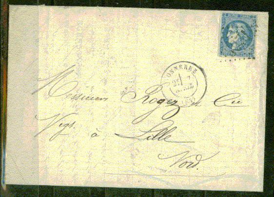 FRANCE Nº 46  Obl. S/ Lettre Entiere - 1870 Ausgabe Bordeaux