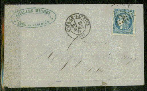 FRANCE Nº 46  Obl. S/ Lettre Entiere - 1870 Ausgabe Bordeaux