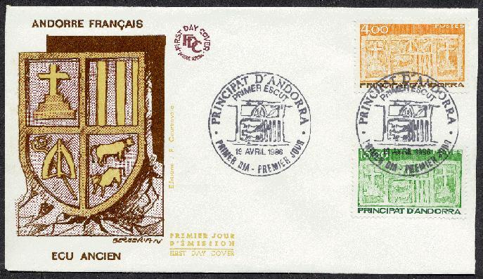 FDC- Enveloppe 1er Jour, ANDORRE Année 1986 N°346 & 347 Type écu - FDC