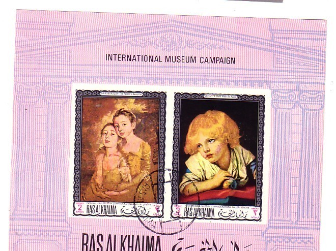 BLOC SUR LE THEME DE L'ART TABLEAUX DE PEINTRES CELEBRES "INTERNATIONAL MUSEUM CAMPAIGN" DE RAS ELKAIMA  LOT 21 - Museos