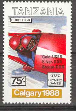 **Surchargé:"Gold-URSS..."** Tanzanie. Vainqueur Olympiques JO Calgary 1988. Bobsleigh. - Winter (Varia)