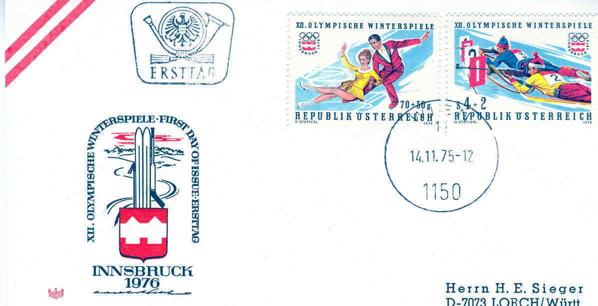 PATINAGE ARTISTIQUE+ BIATHLON OBLITERATION TEMPORAIRE 1976 JEUX OLYMPIQUES DE INNSBRUCK - Winter 1976: Innsbruck