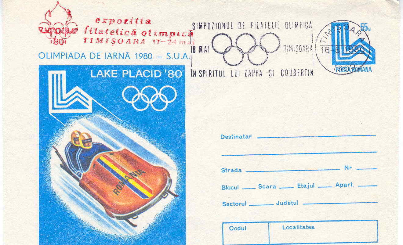BOBSLEIGH 1980 ENTIER POSTAL + OBLITERATION TEMPORAIRE JEUX OLYMPIQUES DE LAKE PLACID - Winter (Other)