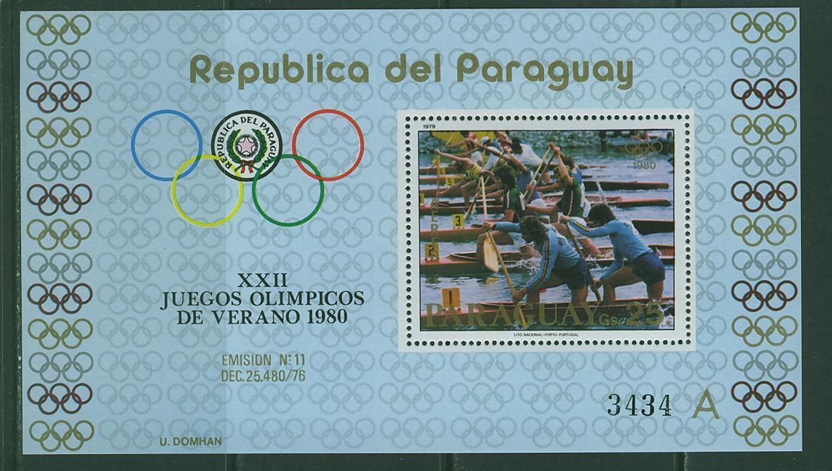 280N0098 Canoe Bloc 346 Paraguay 1980 Neuf ** Jeux Olympiques De Moscou - Canoa