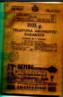 LATVIA- BOOK TELEPHONE & ADDRESS DIRECTORY 1933 Year - Other & Unclassified