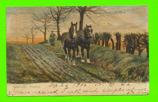 AGRICULTURE - ATTELAGES - RURAL LIFE : PLOUGHING - HORSES ANIMATED - TRAVEL 26/09/1906 - RAPHAEL TUCK & SONS - - Spannen