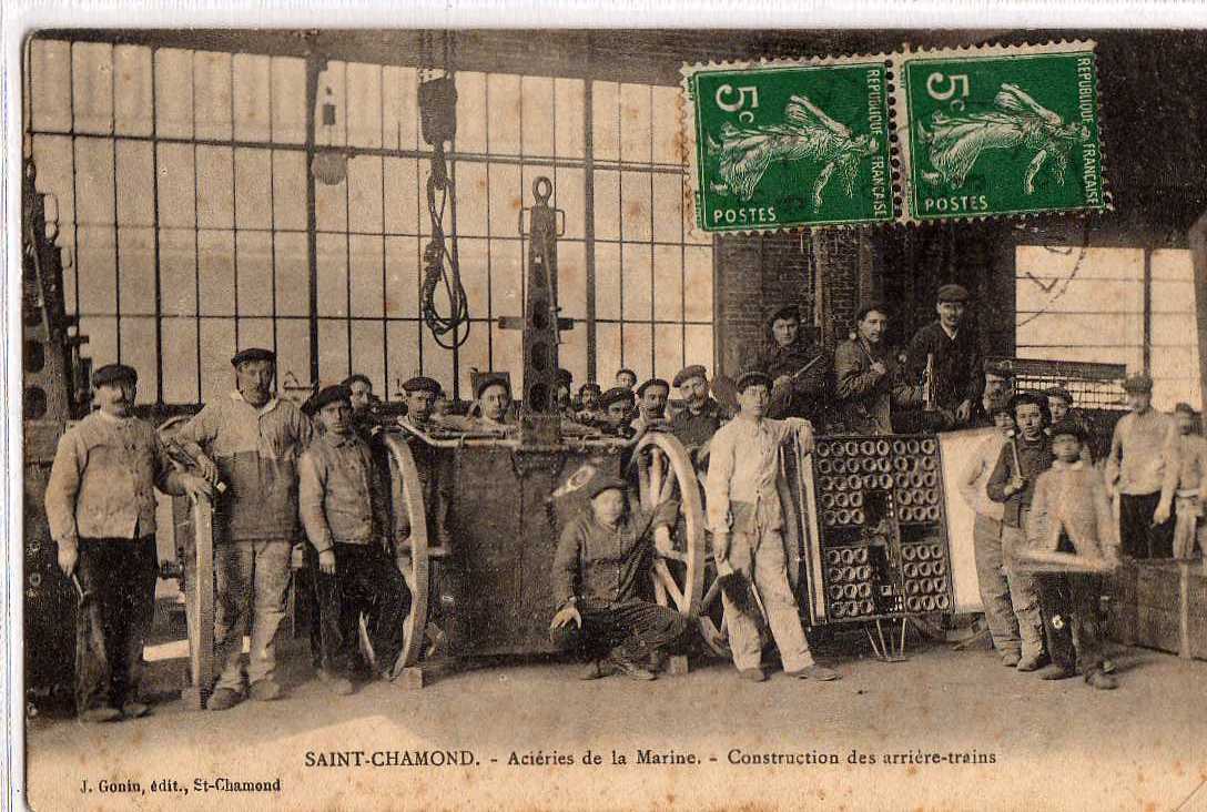 42 ST CHAMOND Acieries De La Marine, Usines, Construction Des Arrières Trains, Trés Beau Plan Animé, Ed Gonin, 1913 - Saint Chamond