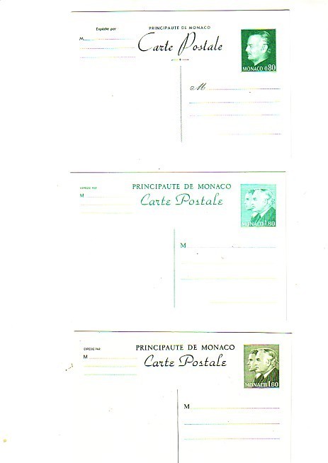 3 ENTIERS POSTAUX DE MONACO EN NEUFS ** LOT 1 - Enteros  Postales