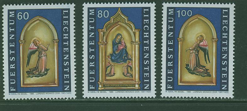 L0252 Noel Lorenzo Monaco Vierge à L Enfant Anges 1061 à 1063 Liechtenstein 1995 Neuf ** - Neufs