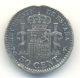 ESPAGNE   50  CENTIMOS  1904  ALFONSO   XIII   ARGENT - Premières Frappes