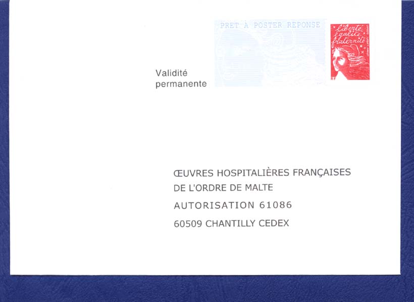 PAP Réponse Neuf. Œuvres Hospitalières Françaises De L'Ordre De Malte. Autorisation 61086. Validité Permanente. - Prêts-à-poster: Réponse /Luquet