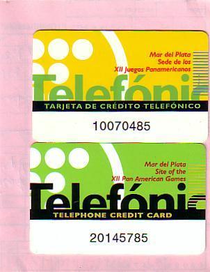 ARGENTINE 2 CARTES TELEPHONIQUES POUR JOURNALISTES XII JEUX GAMES PAN AMERICAIN - Argentine