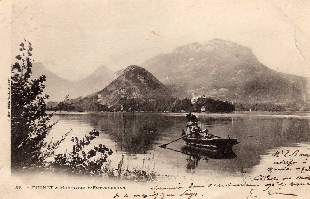74 DUINGT (envs Seynod) Lac Annecy, Montagne D´Entrevernes, Animée, Barque, Ruines, Ed Pittier 58, 1902 - Duingt
