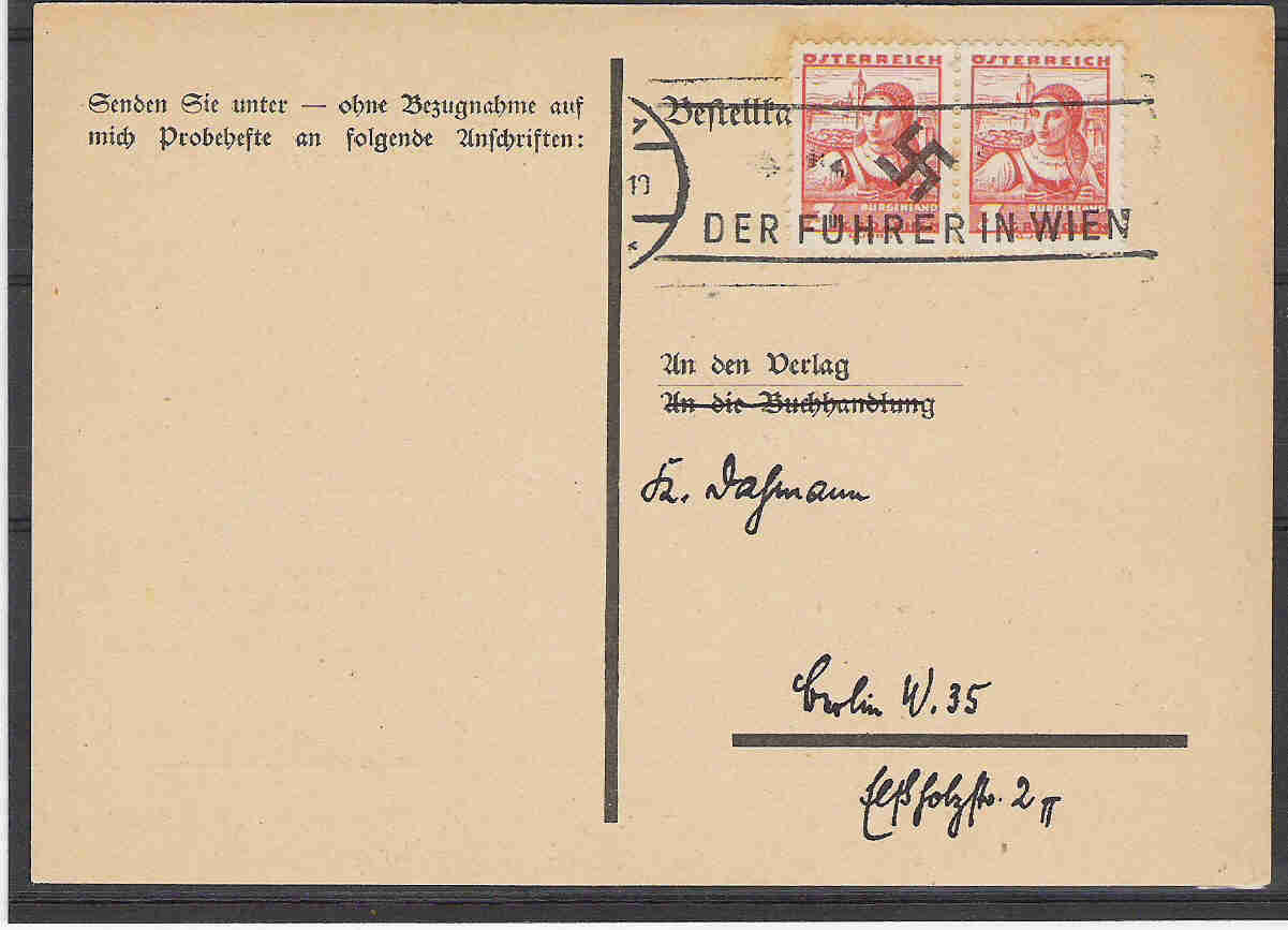 Autriche - Carte De Commande Avec Oblitération ´Le Fuhrer à Vienne´ - (e397) - Maschinenstempel (EMA)