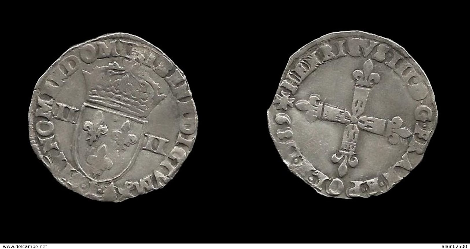HENRI III . 1/4 D´ECU . 1589 L . - 1574-1589 Hendrik III