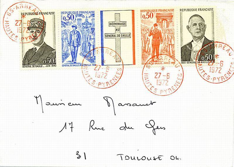 France : Lettre Voyagée Avec Bande "Hommage Au Général De Gaule", Cachet Rouge De Arreau 1972. Superbe ! - De Gaulle (General)