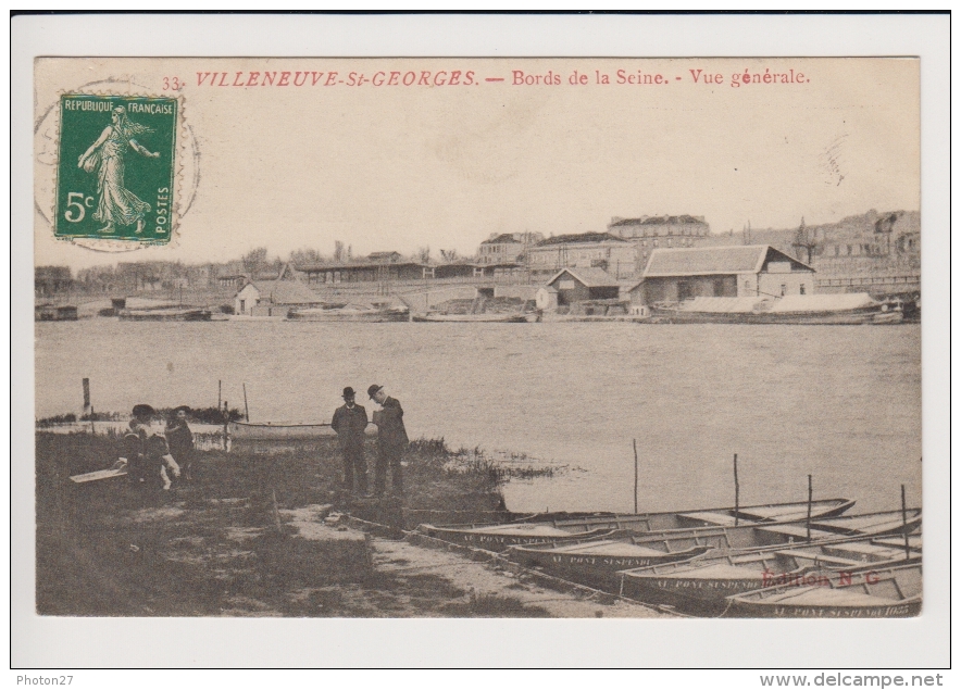 Villeneuve ST Georges, Bords De Seine, Vue Générale (personnages, Barques à Quai) - Villeneuve Saint Georges