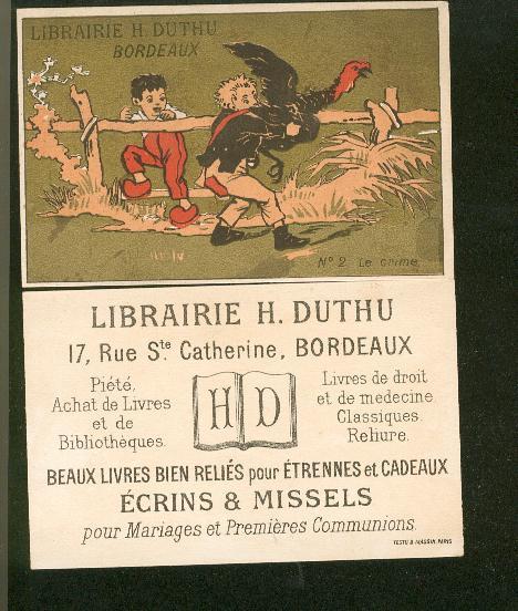 Chromo Dorée Bordeaux Librairie Duthu Ecrins Missel Livres Reliés Thème Justice Le Crime Lith. Testu & Massin D8 - Autres & Non Classés