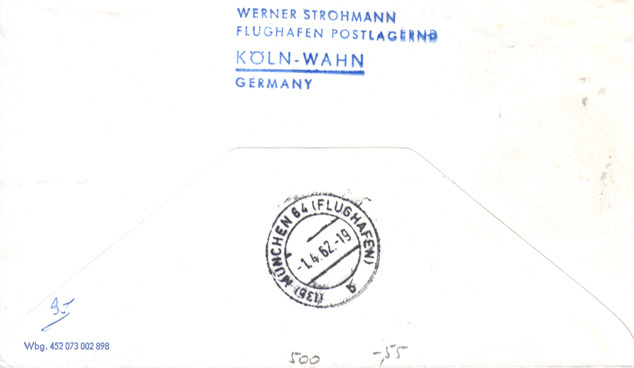 Lot 199: 1ère Liaison Lufthansa Par Viscount 814 De Paris-Stuttgart-Munich Du 01.04.62 Avec Cachet Arrivée Au Dos - Primeros Vuelos