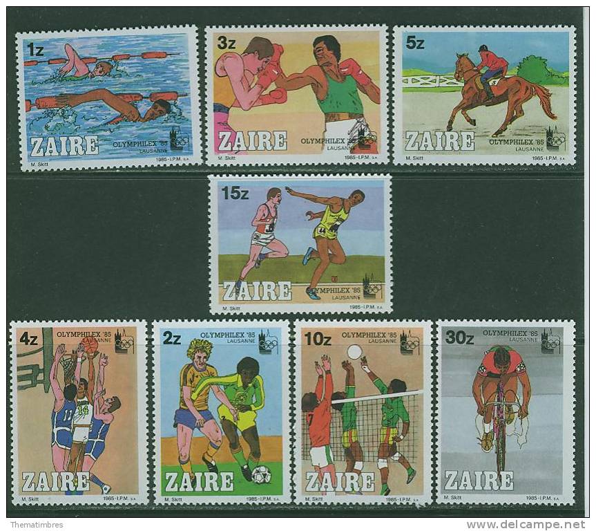 5S0001 Natation Boxe Basketball Hippisme Football Volleyball Cyclisme 1194 à 1201 Zaire 1985 Neuf ** Olymphilex - Boxe