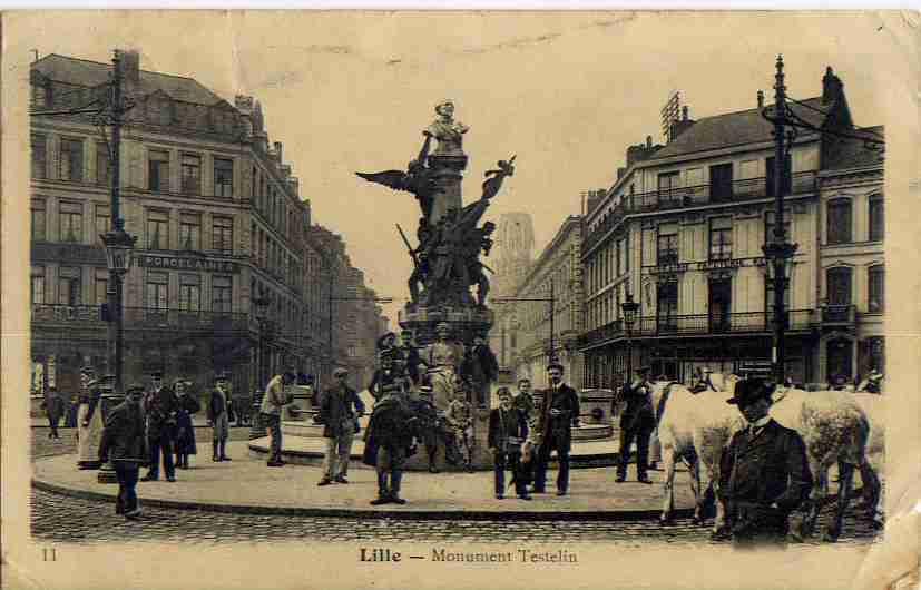 LILLE-1902---Monument Testelin (belle Animation,chevaux) N°11--dos Séparé-- - Lille