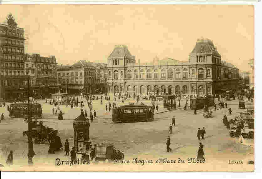 BELGIQUE - BRUXELLES - CPA - Place Rogier Et Gare Du Nord - Thèmes Trains Et Tramways - Schienenverkehr - Bahnhöfe