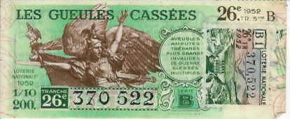 LOTERIE NATIONALE 1952: Gueules Cassées, Timbre Imfouth, TR 26 Série B1 - Billets De Loterie