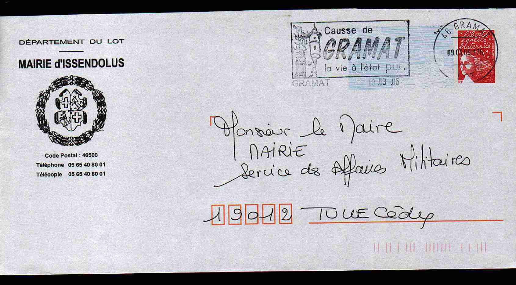 Entier Postal PAP Repiqué. Lot, Mairie D'Issendolus Flamme Causse De Gramat "la Vie à L'état Pur" - Prêts-à-poster: Repiquages Privés