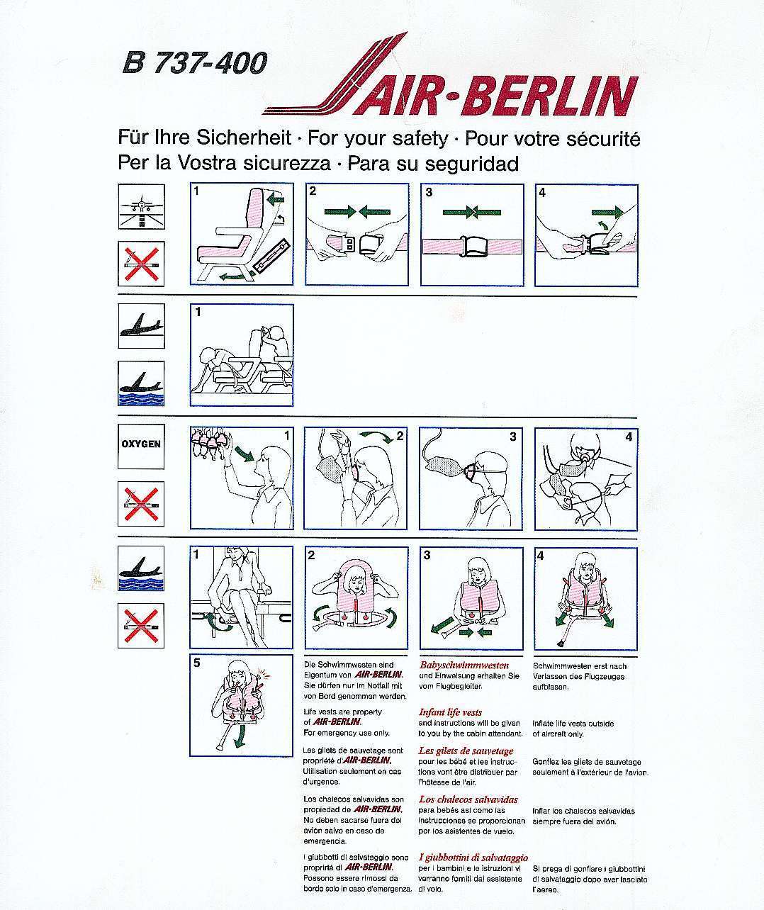 SAFTY CARD B 737-400 - AIR BERLIN - FOTO! - Autres & Non Classés