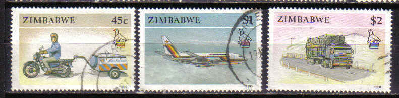 Zimbabwe 1990 Plane Motorbike Truck Obl - Zimbabwe (1980-...)