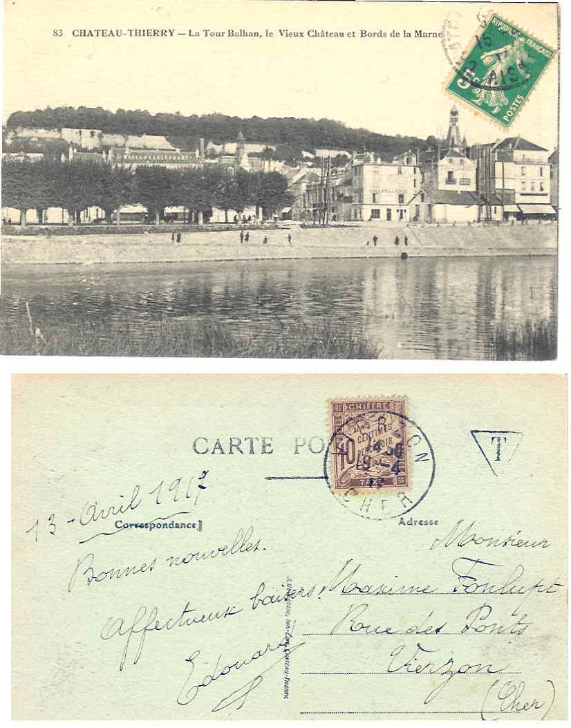 Taxe 29  Vierzon  Chateau Thierry  1917 - 1859-1959 Oblitérés