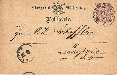 2363. Entero Postal ESSLINGEN (Wurttemberg) 1878  A Leipzig - Ganzsachen