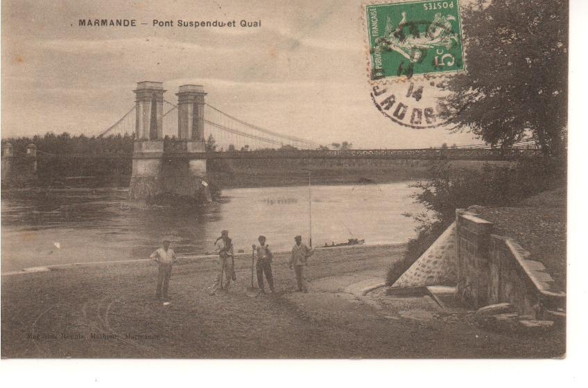 Cpa ,Marmande, Pont Suspendu Et Quai, , Voyagée.  Ref 87 - Marmande