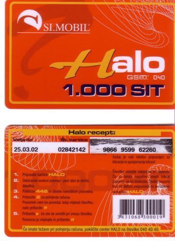 Slovenia - Recharge Card - GSM - Prepaid ( Prepaye ) - Remote - HALO 1000 - Slovenia