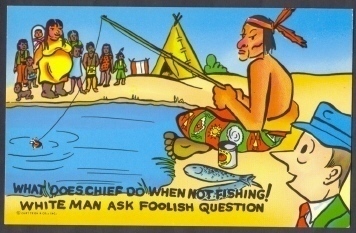 Comic Indian Chief Fishing - Angelsport