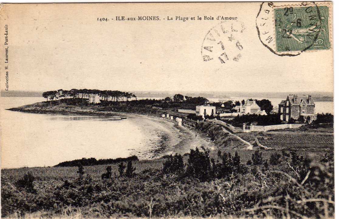 56 ILE AUX MOINES Plage Et Le Bois D´ Amour, Ed H LAurent 1404, 1922 - Ile Aux Moines