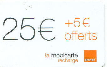 Recherge (mobicarte) 25 € - Mobicartes