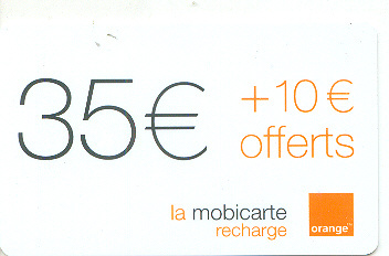 Recherge (mobicarte) 35 € - Mobicartes