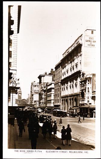 Animated Street Scene, Elizabeth Street, Melbourne, Australia - Trams, Old Autos - Real Photo - Melbourne