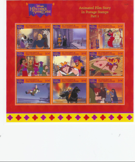 T20 /BLOC DE 9 TIMBRES B  D   HUNCHBACK  REP. St VINCENT &GRENADINE. - Disney