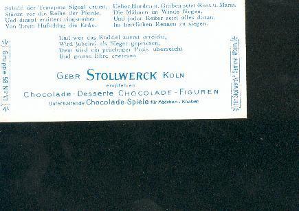 Jolie Petite  Chromo 1900  Chocolat Stollwerck Thème Sports Course D'obstacle équitation Cheval Fer Cravache E7 - Stollwerck