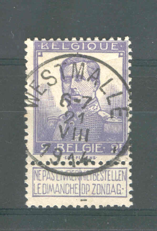 Timbre Pellens 2 F Cachet Simple Cercle WESTMALLE 21 VIII 14 - Premier Mois De Guerre   --  2718 - Andere & Zonder Classificatie