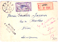 Lettre Recommandèe De France De 1922 - 1900-27 Merson
