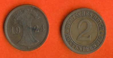 DEUTCHES REICH 1924-A Coin 2RentenPf C140 - 2 Rentenpfennig & 2 Reichspfennig