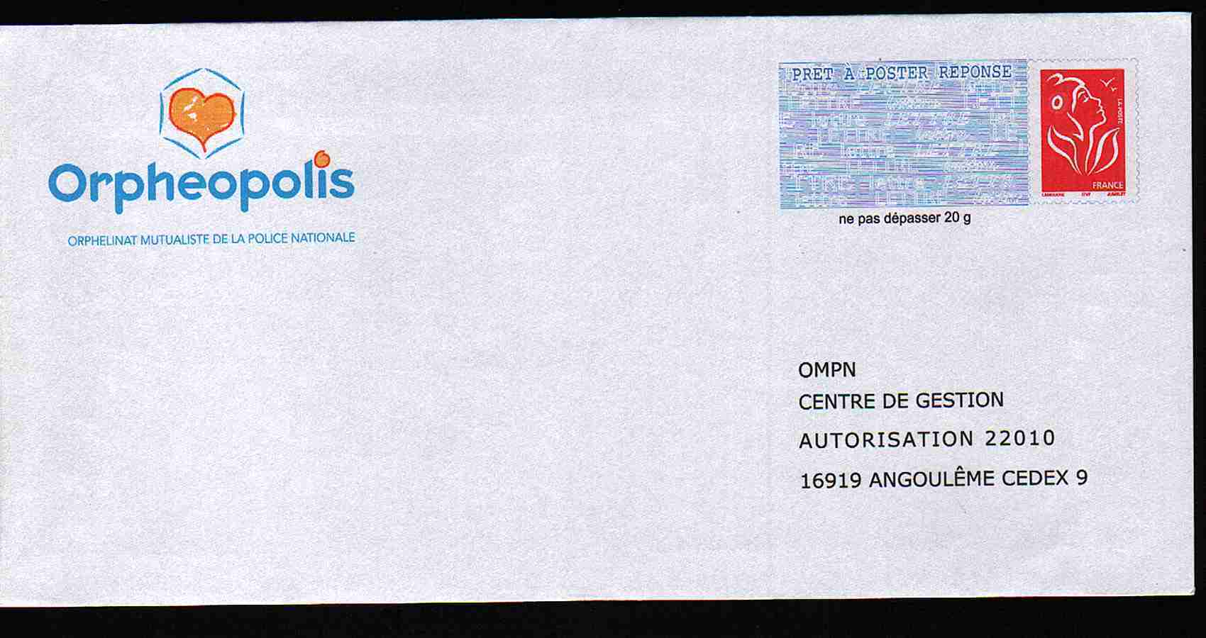 Entier Postal PAP Réponse Orphelinat Police Nationale Autorisation 22010, N° Au Dos:0411046 - Prêts-à-poster: Réponse /Lamouche