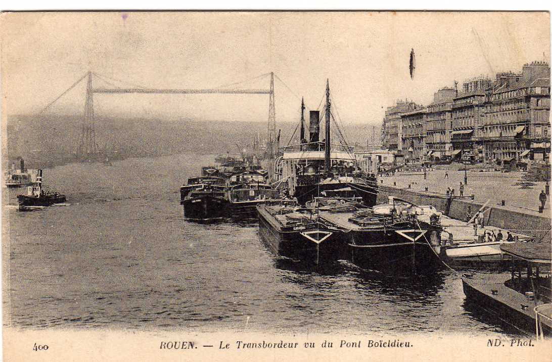 76 ROUEN Pont Transbordeur Vu Du Pont Boieldieu, Péniches, ND 400, 1916 - Rouen