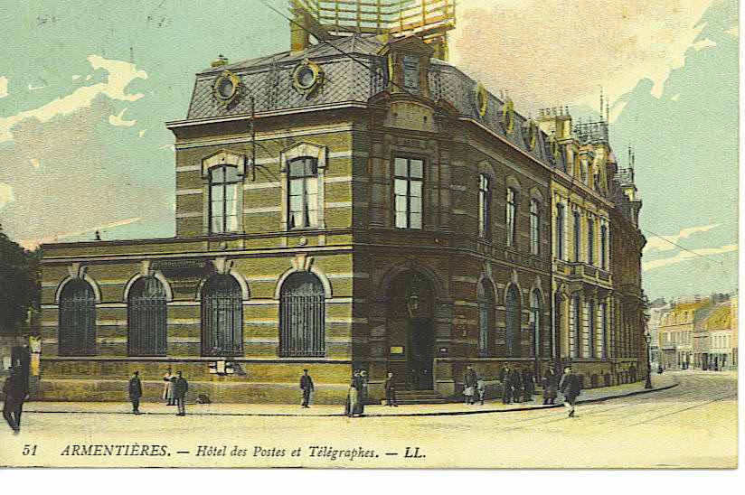 59 ARMENTIERES - Hôtel Des Postes Et Télégraphes Animé 1910 - Armentieres