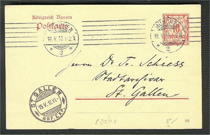 GERMANY BAVARIA 10 Pf STATONERY TO ABROAD 1910 - Entiers Postaux