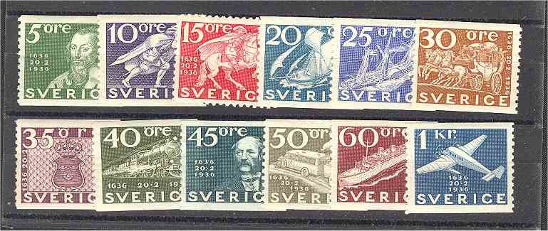 SWEDEN, "300th Post Anniversary" 1936, FULL SET LIGHT HINGED! - Ongebruikt